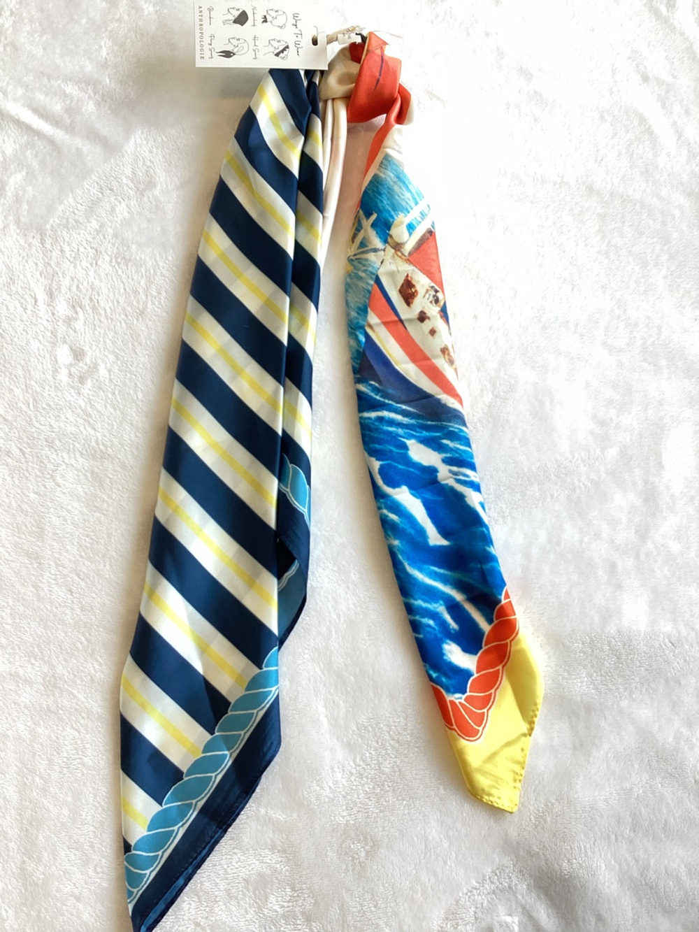 ⛵️Anthropologie Silky Scarves Head Hair Bag Scarf Set of 2 New Sailboat Nautical - Picture 4 of 10